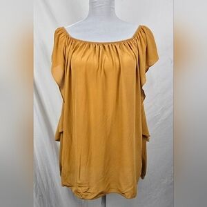 Mika Mindel Mustard Silk Minimalist Ruffled Whimsigoth Designer Top sz L